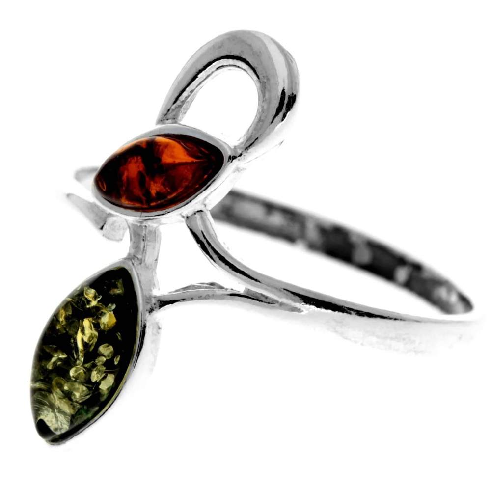 925 Sterling Silver & Genuine Baltic Amber Modern Ring - M740