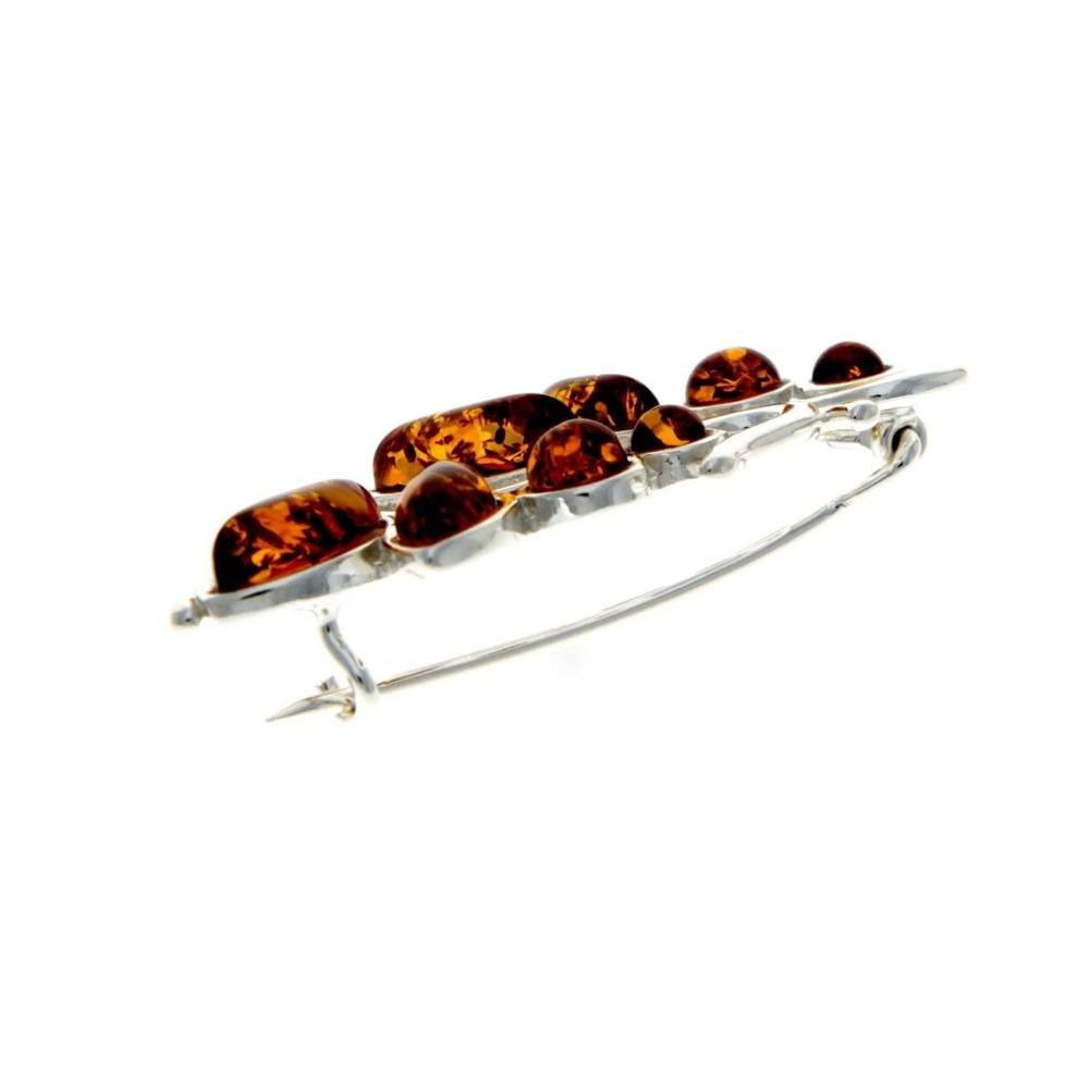 925 Sterling Silver & Baltic Amber Modern Brooch - M803