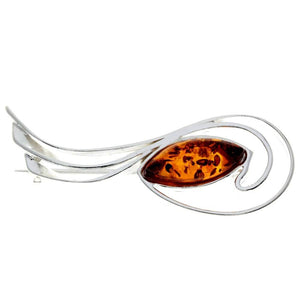 925 Sterling Silver & Genuine Baltic Amber Modern Brooch - M815