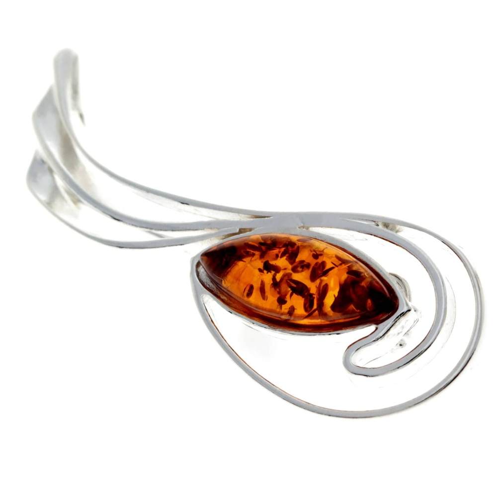 925 Sterling Silver & Genuine Baltic Amber Modern Brooch - M815