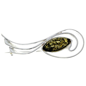 925 Sterling Silver & Genuine Baltic Amber Modern Brooch - M815