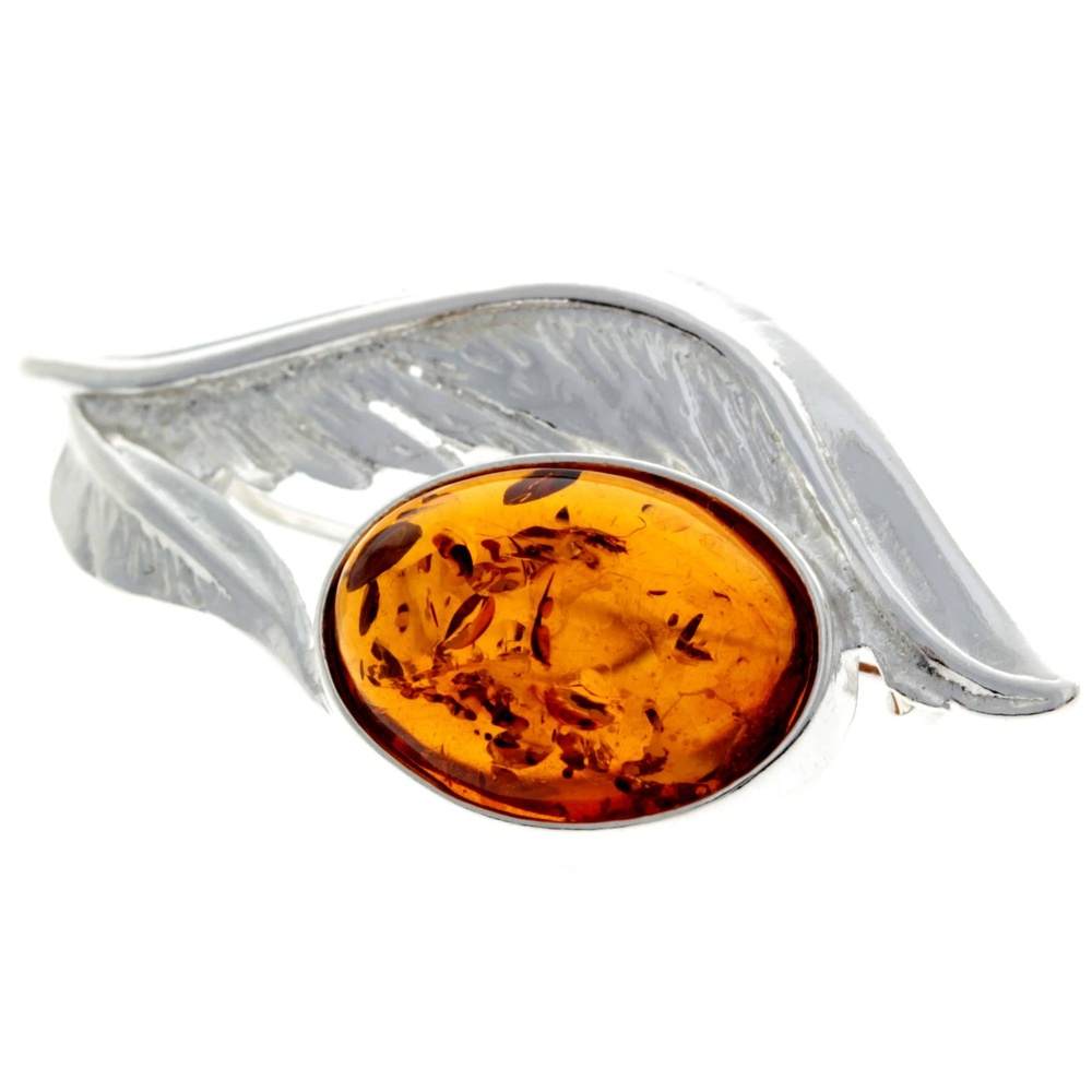 925 Sterling Silver & Genuine Baltic Amber Angels Wing Brooch - M816