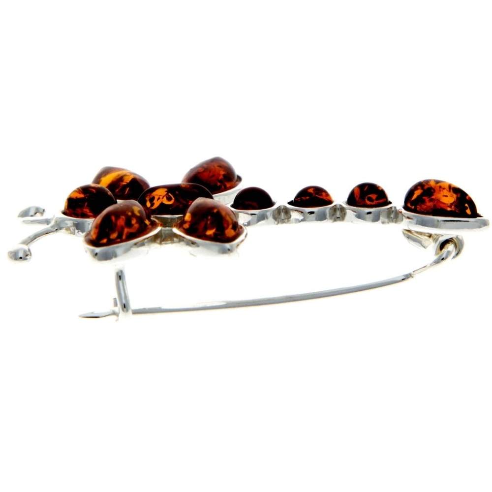 925 Sterling Silver & Genuine Baltic Amber Dragonfly Brooch - M818