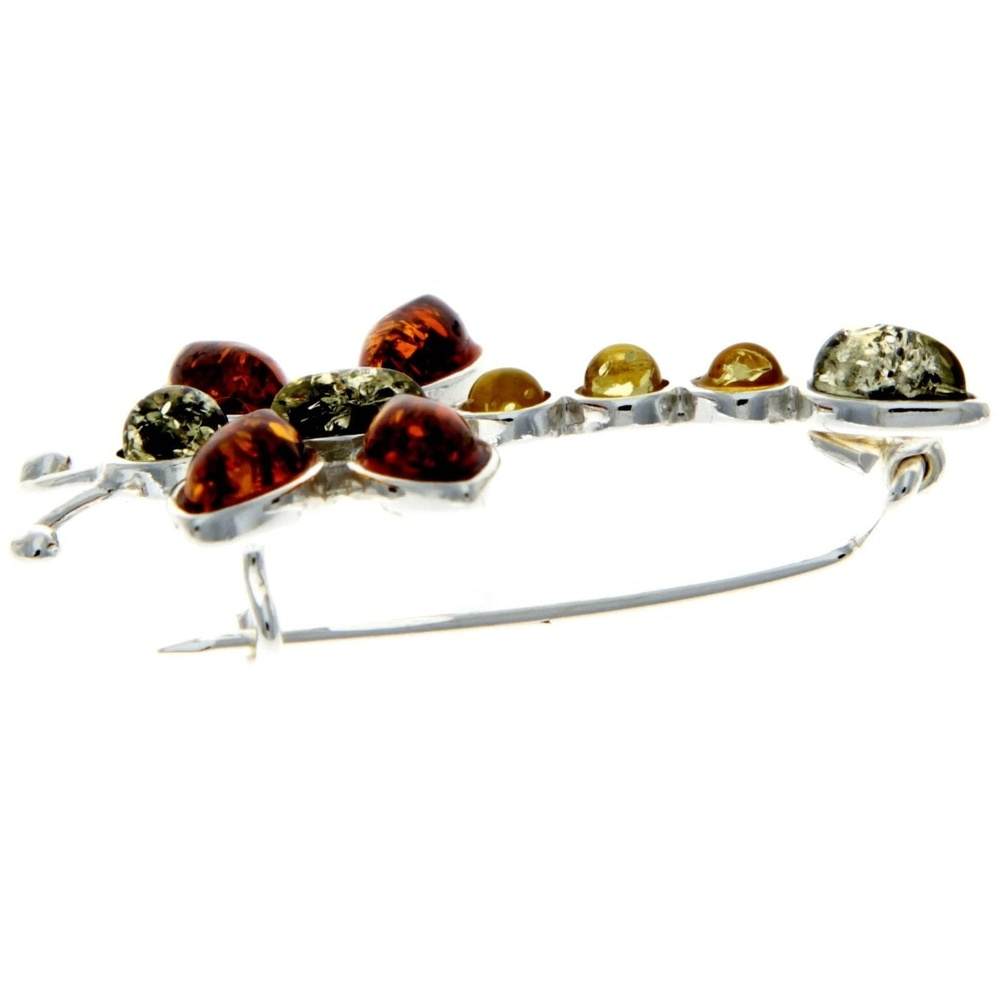 925 Sterling Silver & Genuine Baltic Amber Dragonfly Brooch - M818