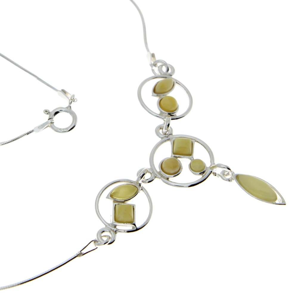 925 Sterling Silver & Genuine Baltic Amber Multi Stones Modern Necklace - M912