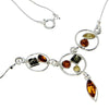 925 Sterling Silver & Genuine Baltic Amber Multi Stones Modern Necklace - M912