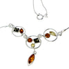 925 Sterling Silver & Genuine Baltic Amber Multi Stones Modern Necklace - M912