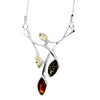 925 Sterling Silver & Genuine Baltic Amber Contemporary Modern Necklace - M930