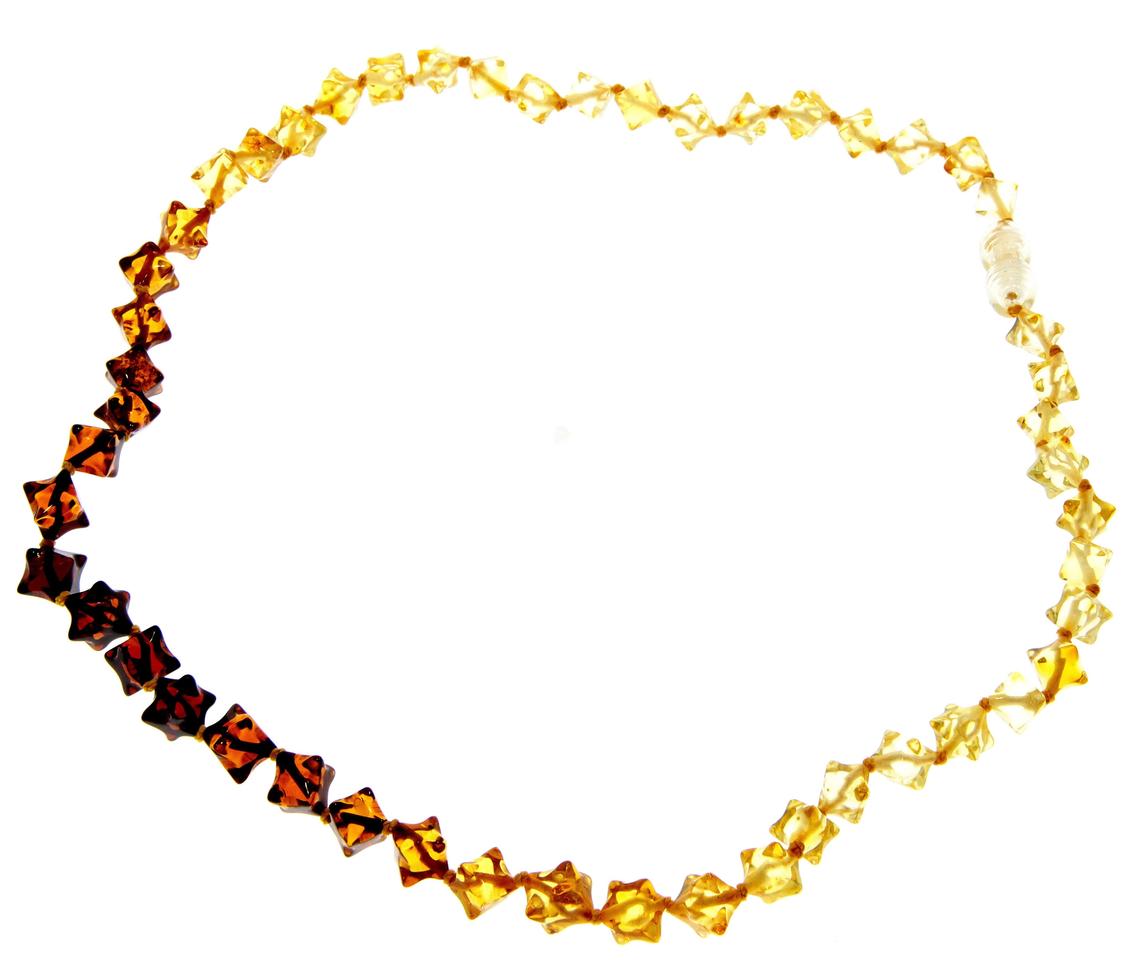 Genuine Baltic Amber Cube Faceted Beads for Men / Unisex Beaded Necklace - NE0197