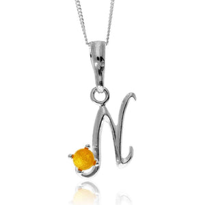 925 Sterling Silver & Genuine Baltic Amber Initials Alphabet Letters Pendant - AP