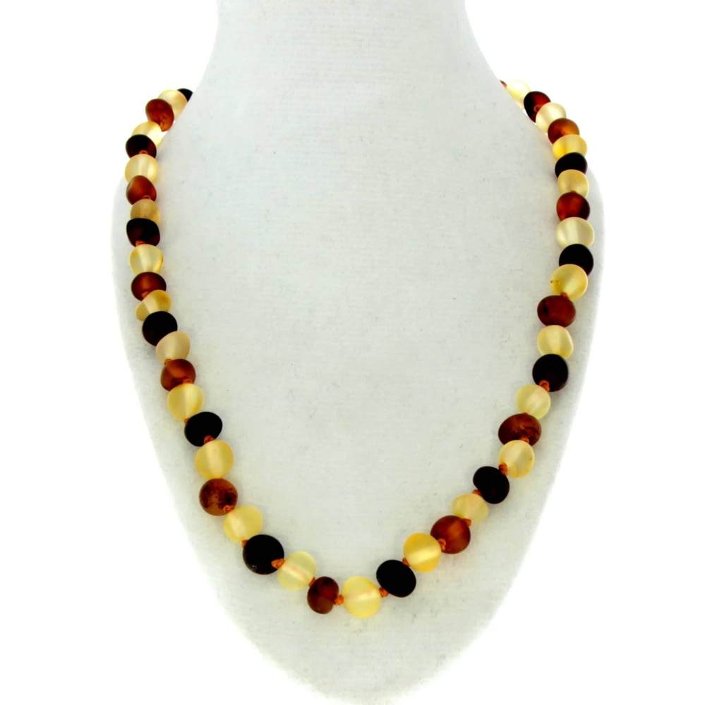 Genuine Baltic Amber Necklace With Lemon & Red Agate - 33cm (13 Inch) Polished Stone Jewelry