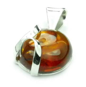 925 Sterling Silver & Genuine Cognac Baltic Amber Exlusive Unique Pendant - PD0791