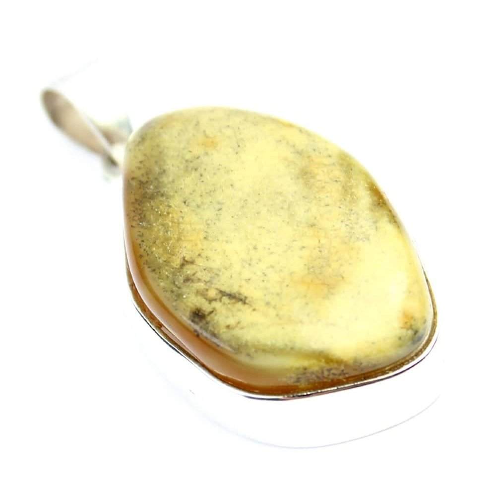 925 Sterling Silver & Genuine Lemon Baltic Amber Exlusive Unique Pendant - PD1345