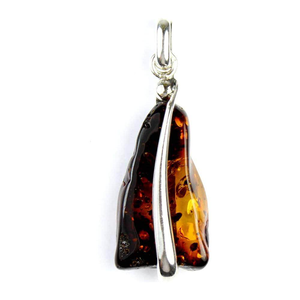 925 Sterling Silver & Genuine Cognac Baltic Amber Exlusive Unique Pendant - PD1530