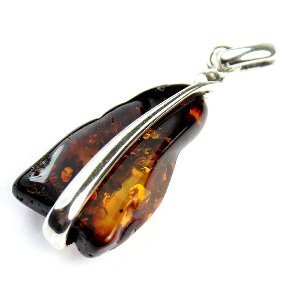 925 Sterling Silver & Genuine Cognac Baltic Amber Exlusive Unique Pendant - PD1530