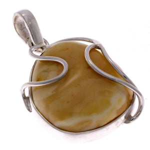 925 Sterling Silver & Genuine Lemon Baltic Amber Exlusive Unique Pendant - PD1760