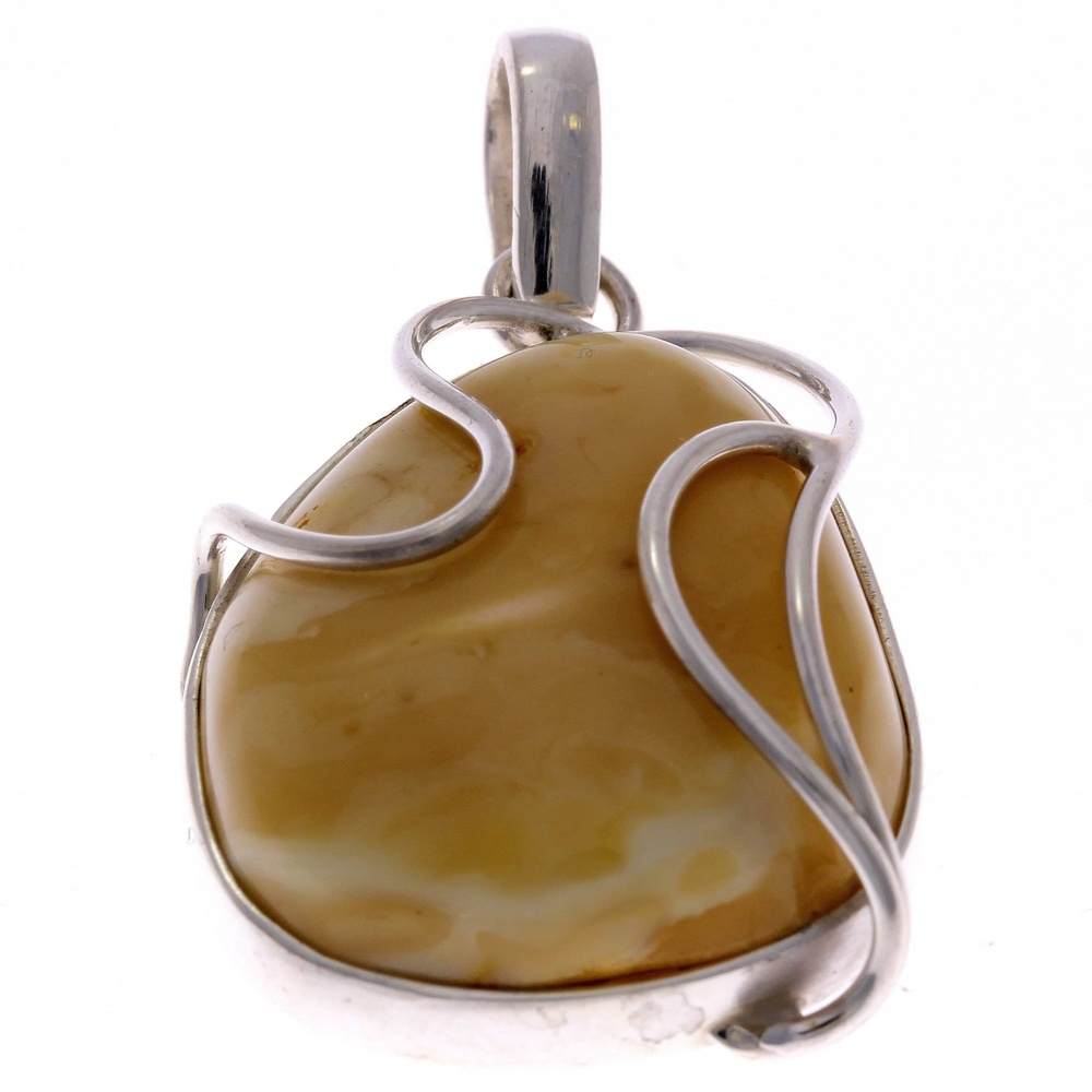 925 Sterling Silver & Genuine Lemon Baltic Amber Exlusive Unique Pendant - PD1760