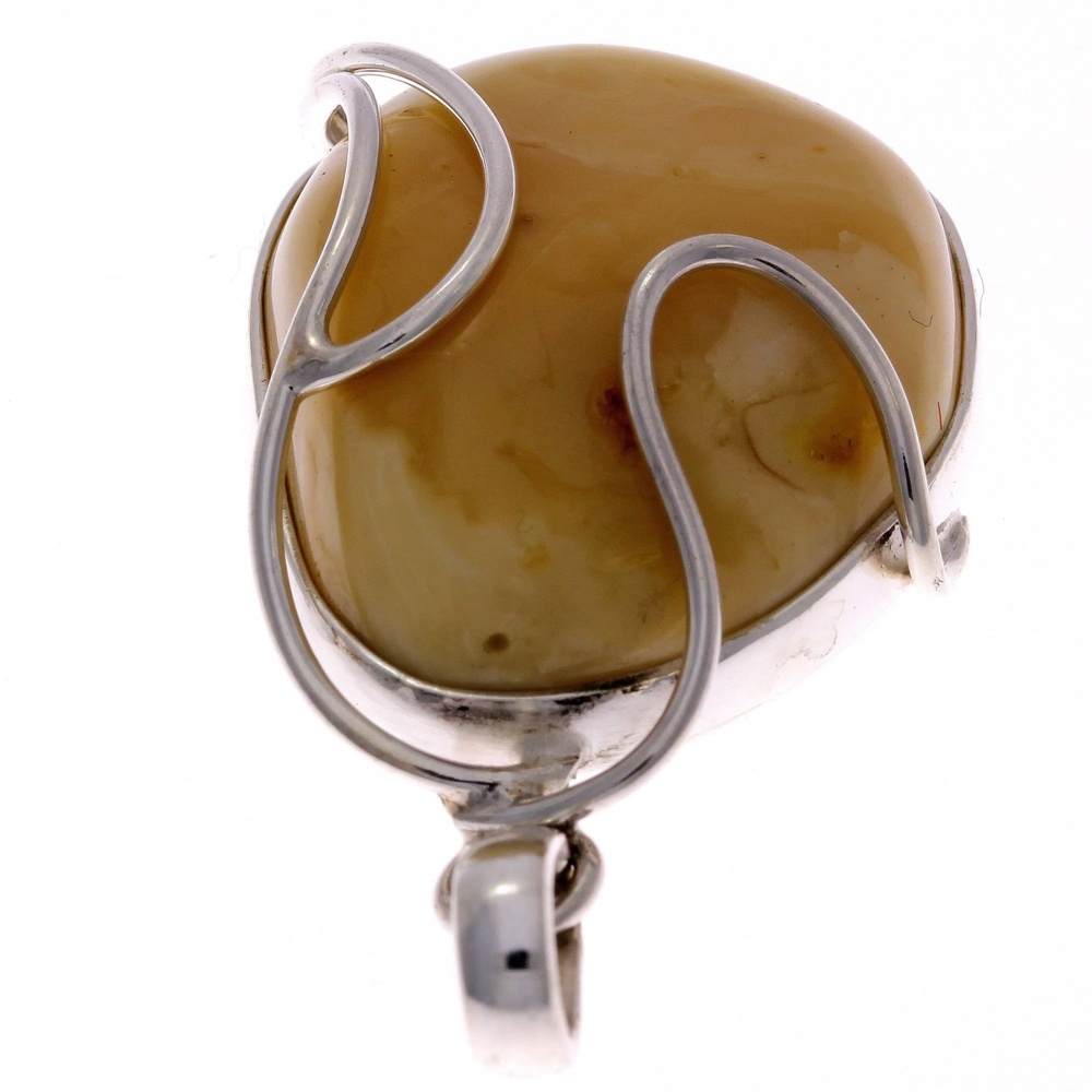 925 Sterling Silver & Genuine Lemon Baltic Amber Exlusive Unique Pendant - PD1760