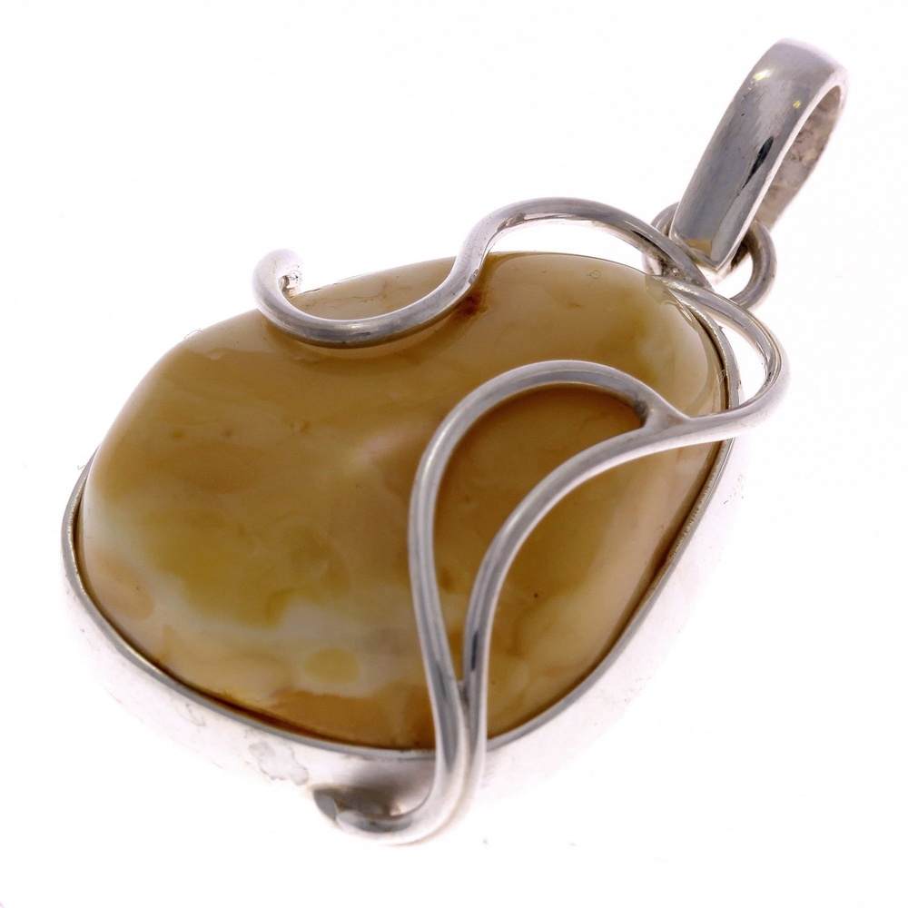 925 Sterling Silver & Genuine Lemon Baltic Amber Exlusive Unique Pendant - PD1760