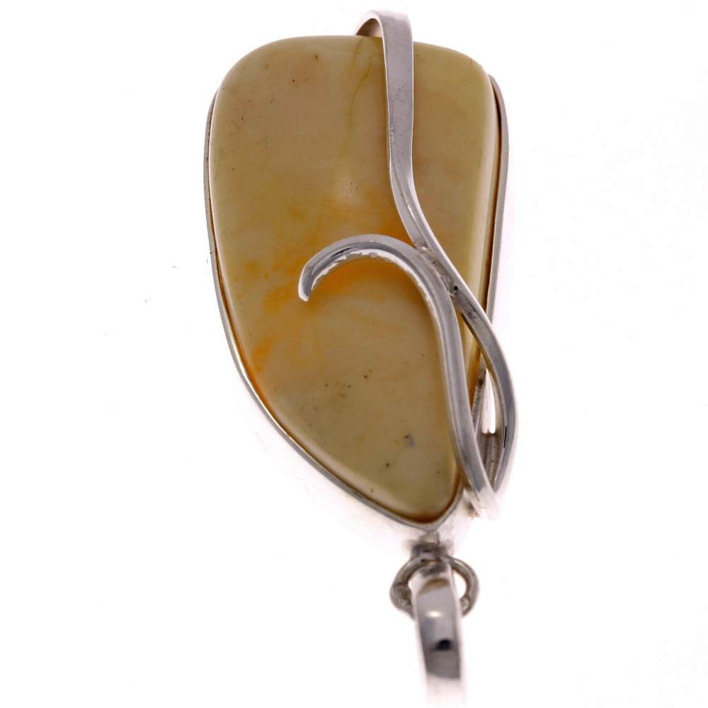 925 Sterling Silver & Genuine Lemon Baltic Amber Exlusive Unique Pendant - PD1761