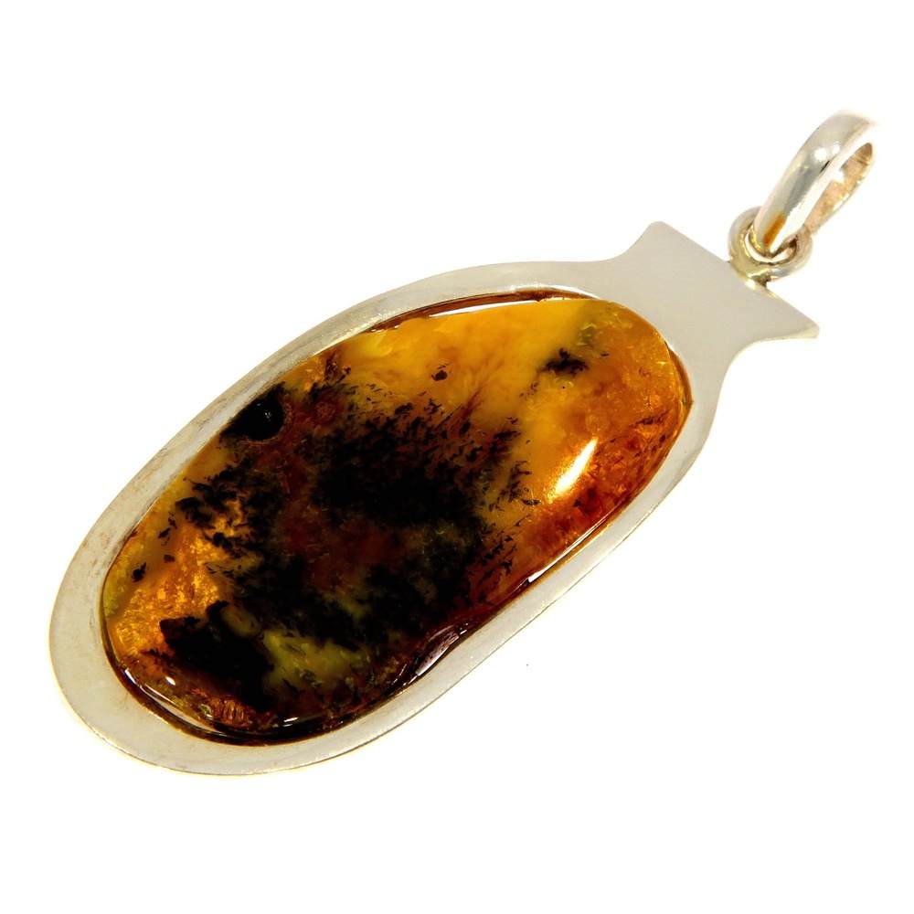 925 Sterling Silver & Genuine Lemon Baltic Amber Exlusive Unique Pendant - PD1902