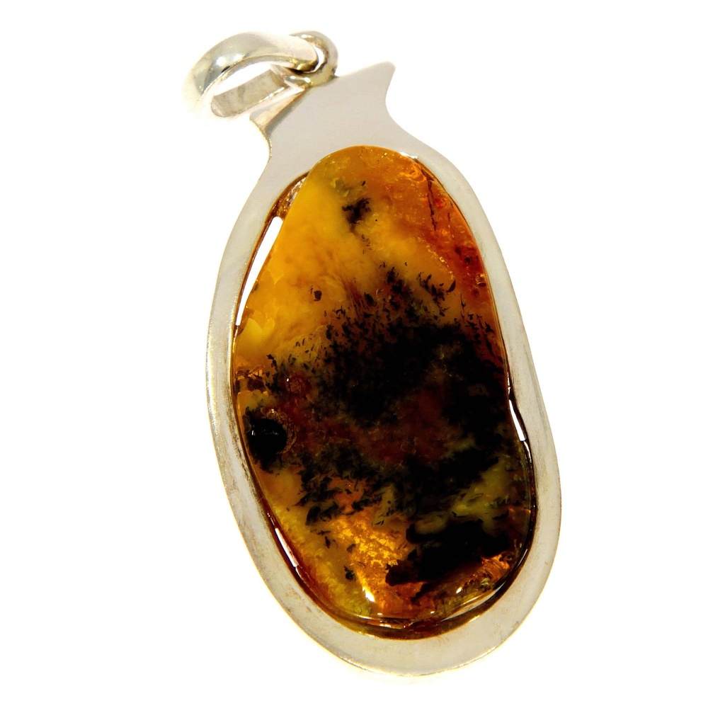 925 Sterling Silver & Genuine Lemon Baltic Amber Exlusive Unique Pendant - PD1902