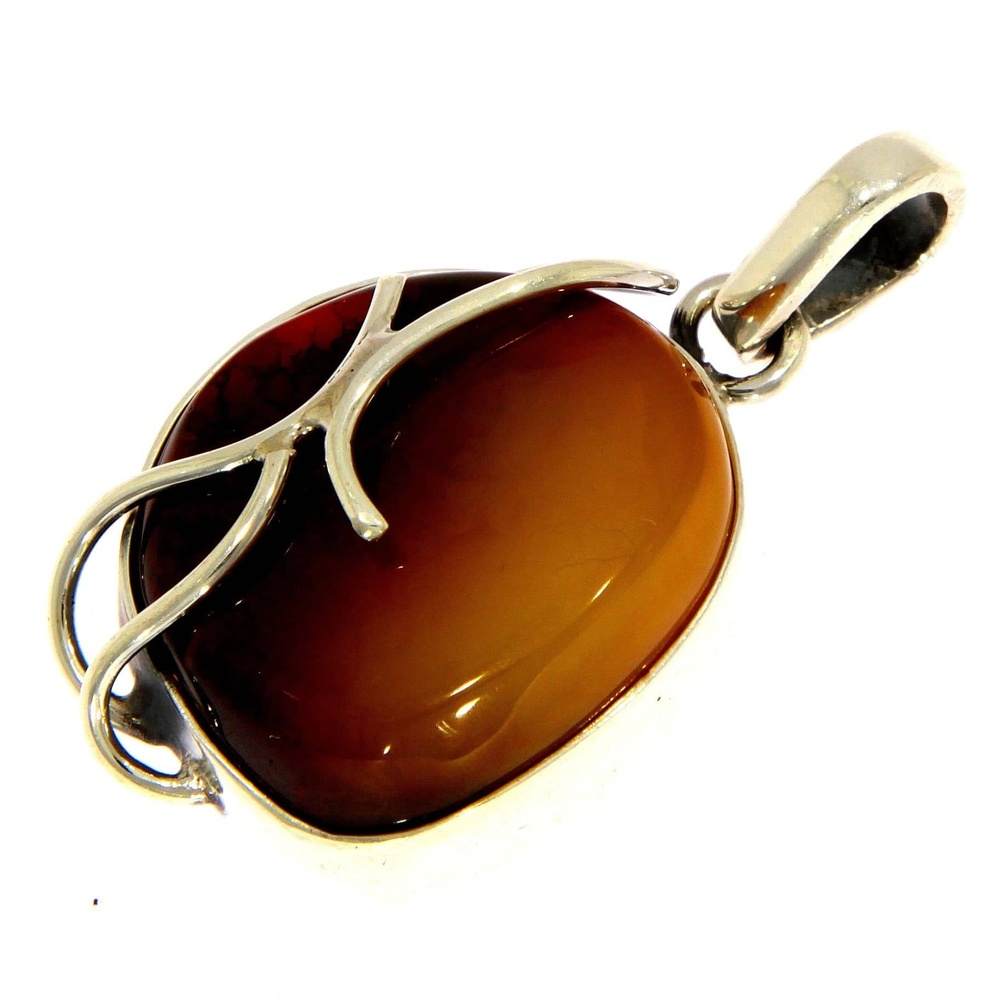 925 Sterling Silver & Genuine Green Baltic Amber Exlusive Unique Pendant - PD1915