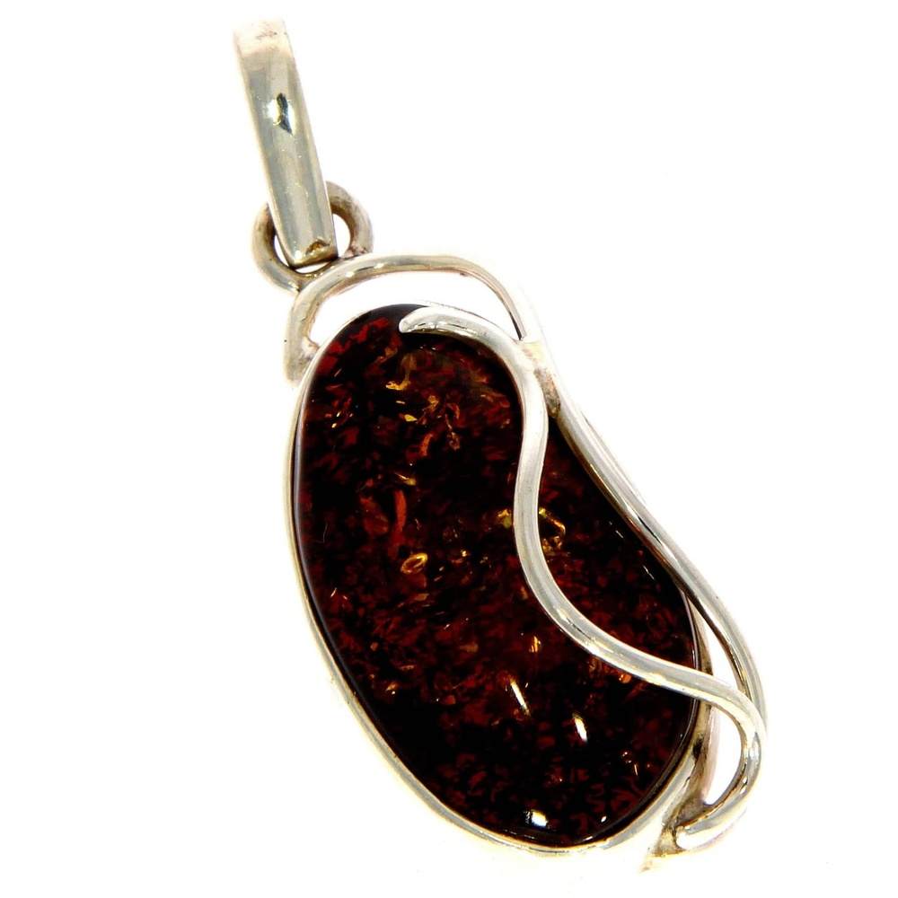 925 Sterling Silver & Genuine Cognac Baltic Amber Exlusive Unique Pendant - PD1916