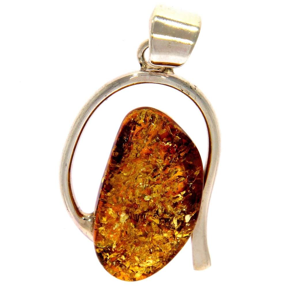 925 Sterling Silver & Genuine Green Baltic Amber Exlusive Unique Pendant - PD1973