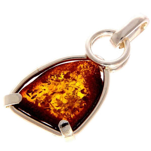 925 Sterling Silver & Genuine Cognac Baltic Amber Exlusive Unique Pendant - PD1981