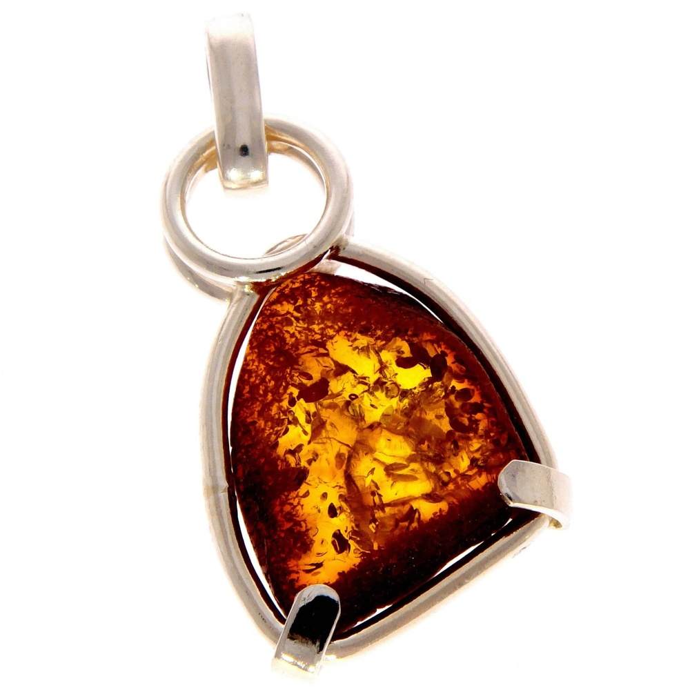 925 Sterling Silver & Genuine Cognac Baltic Amber Exlusive Unique Pendant - PD1981