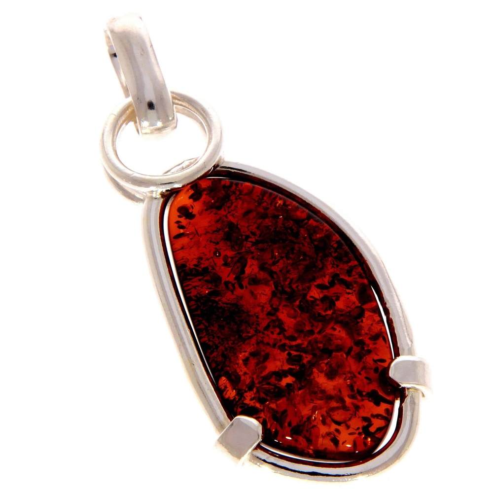 925 Sterling Silver & Genuine Cognac Baltic Amber Exlusive Unique Pendant - PD1982