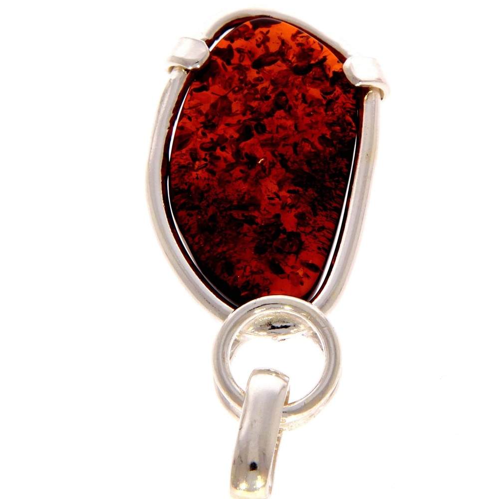 925 Sterling Silver & Genuine Cognac Baltic Amber Exlusive Unique Pendant - PD1982