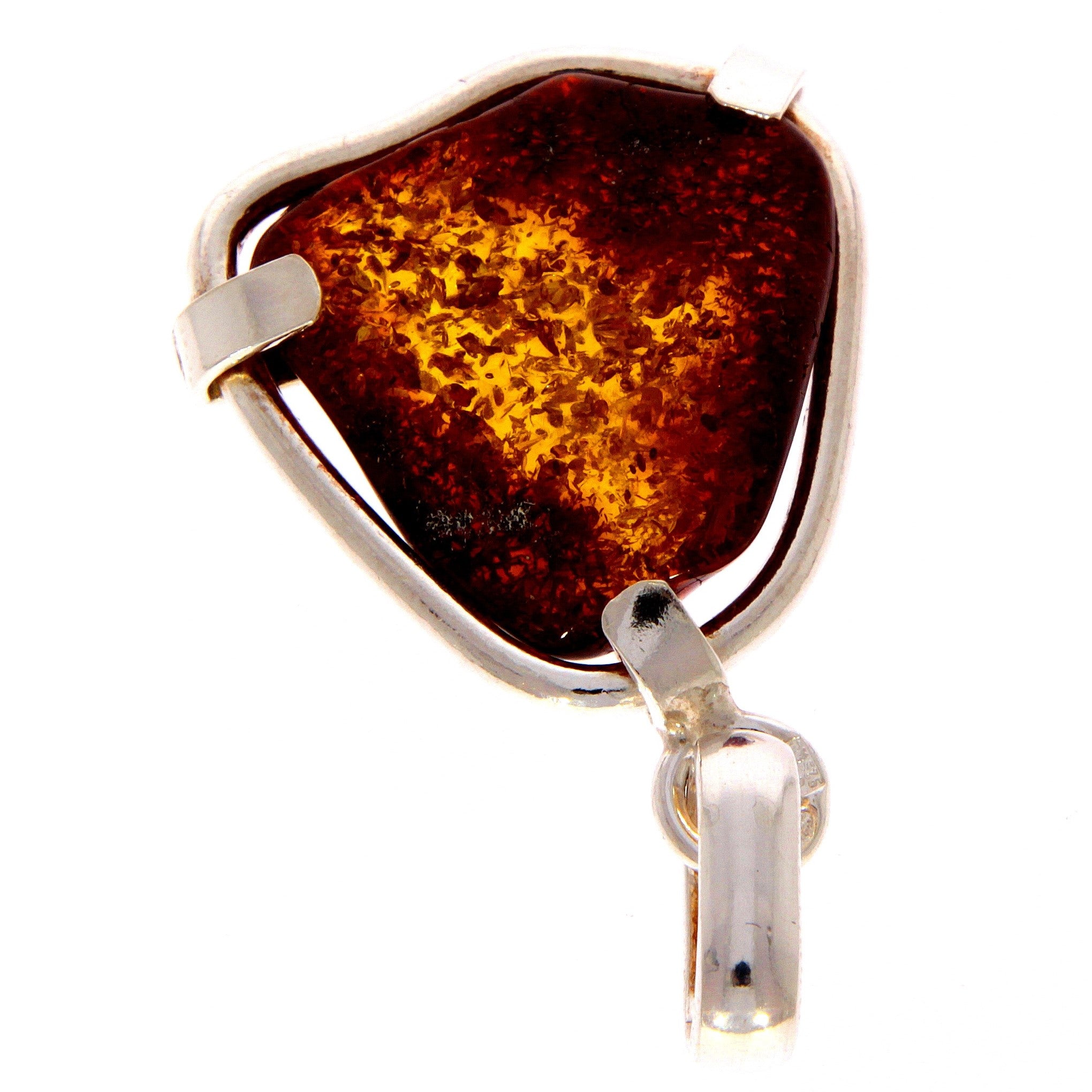 925 Sterling Silver & Genuine Cognac Baltic Amber Exlusive Unique Pendant - PD1983