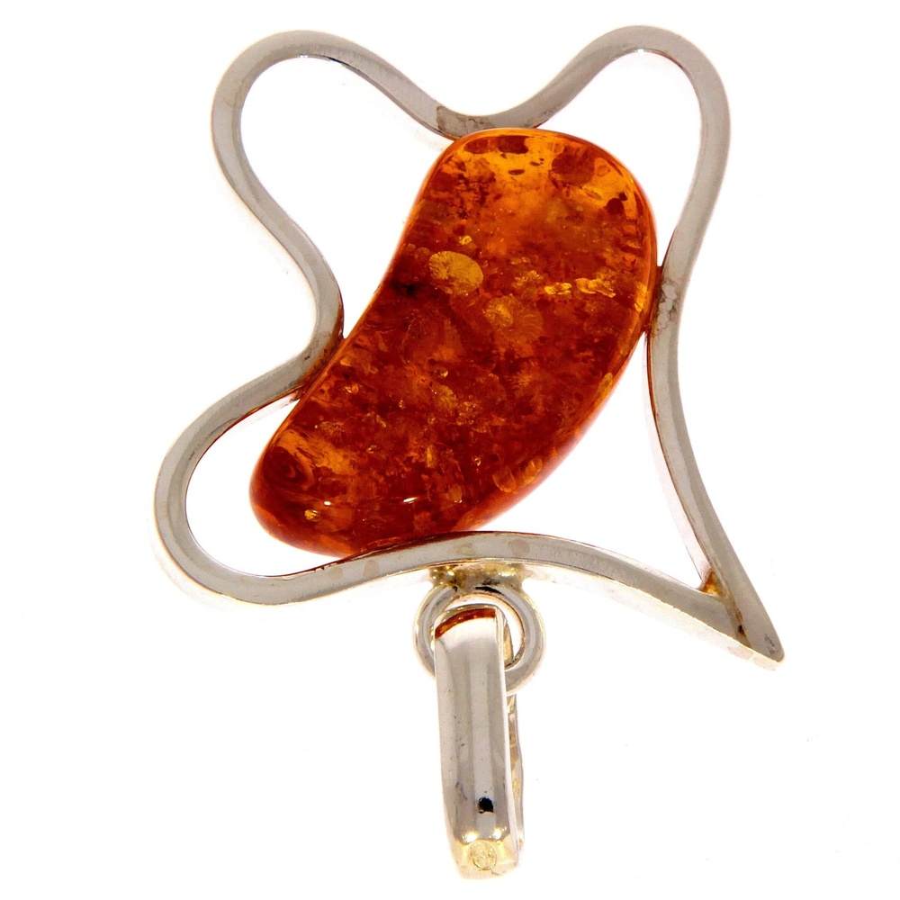 925 Sterling Silver & Genuine Cognac Baltic Amber Exlusive Unique Pendant - PD1985