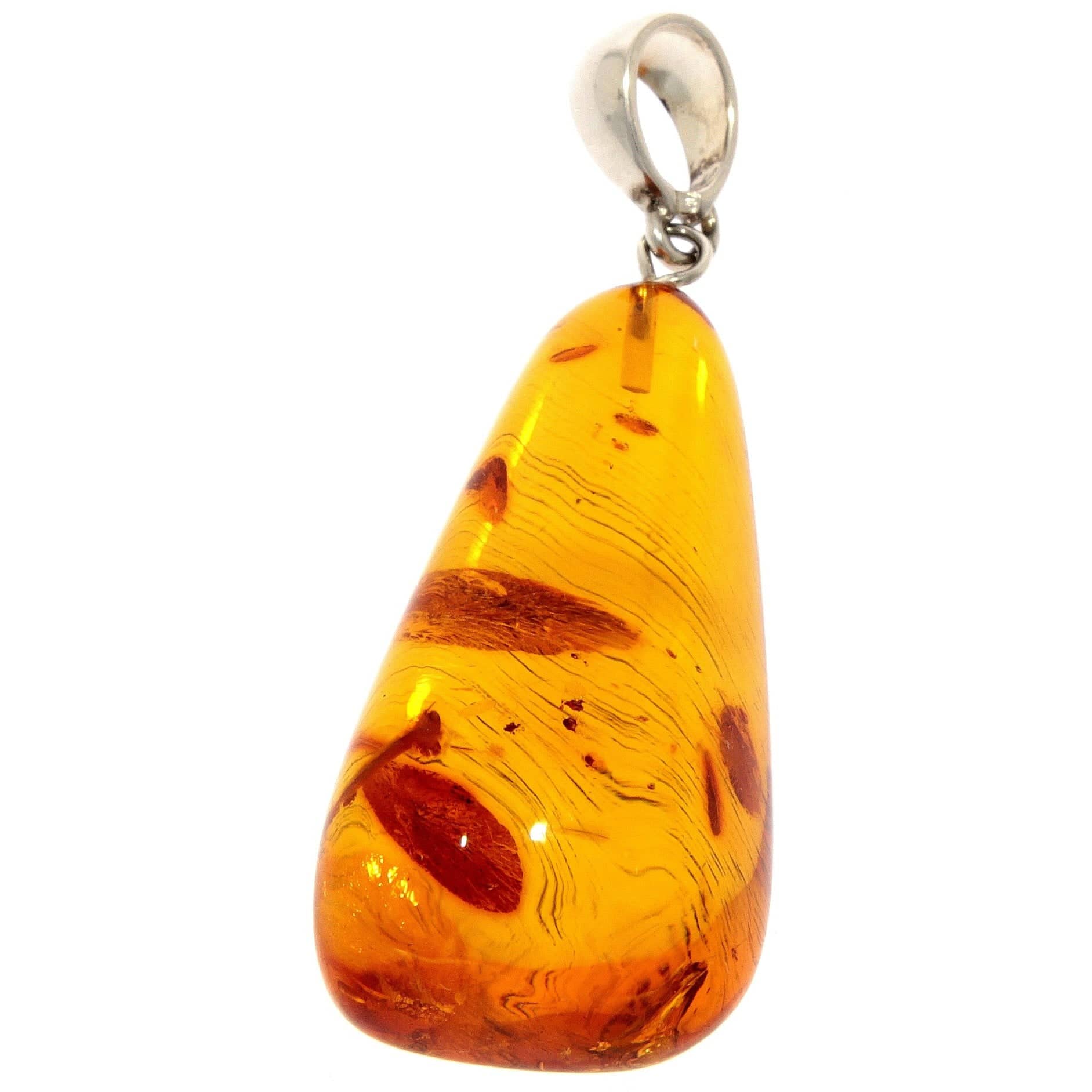 925 Sterling Silver & Genuine Cognac Baltic Amber Exlusive Unique Pendant - PD1990