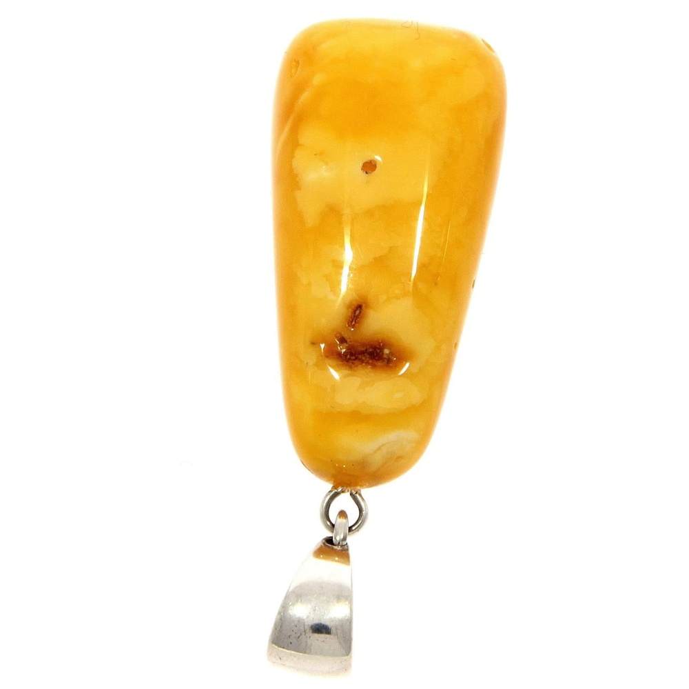 925 Sterling Silver & Genuine Lemon Baltic Amber Exlusive Unique Pendant - PD1994