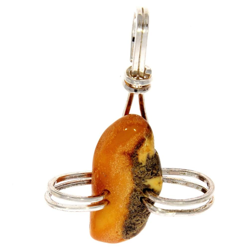 925 Sterling Silver & Genuine Lemon Baltic Amber Exlusive Unique Pendant - PD2016