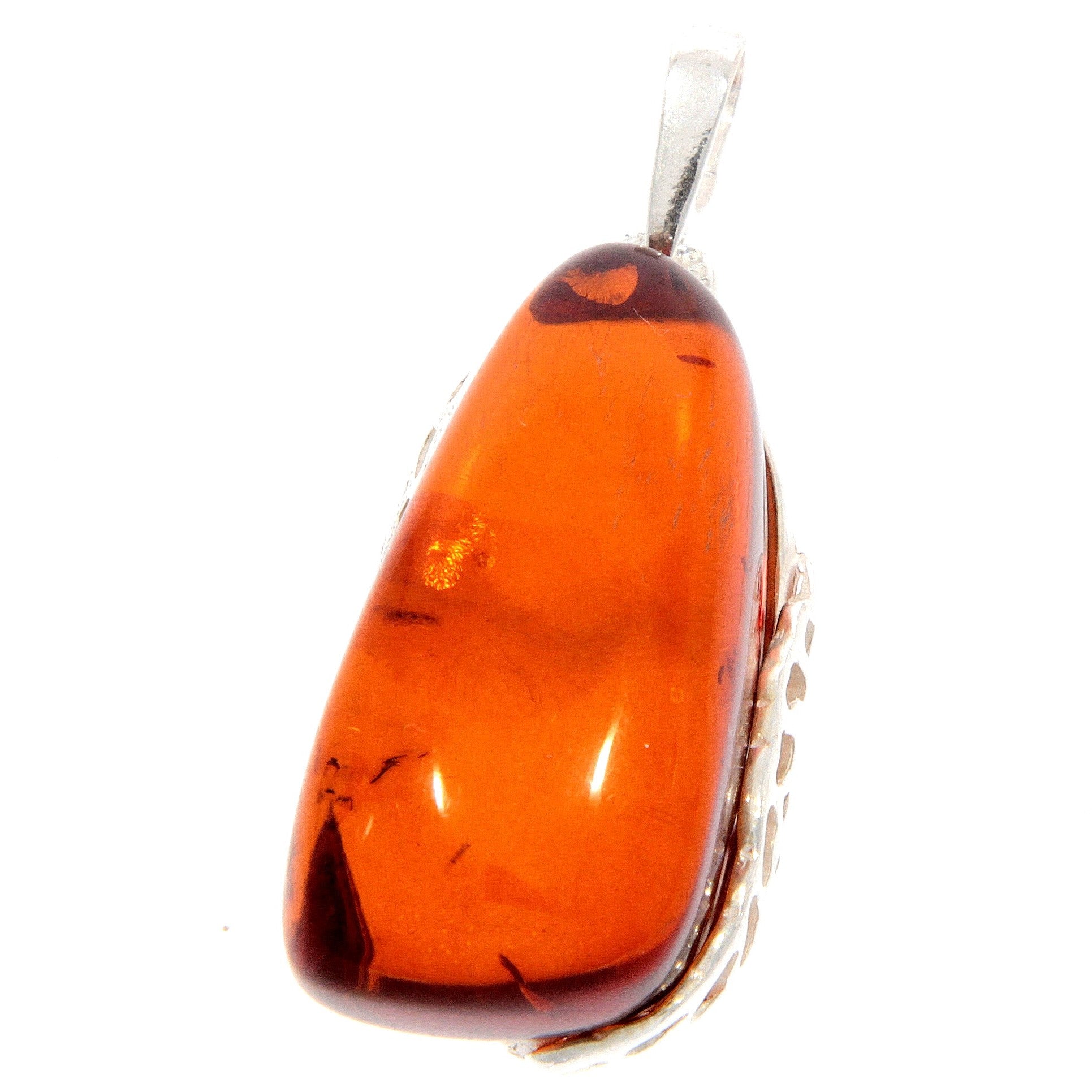925 Sterling Silver & Genuine Cognac Baltic Amber Exlusive Unique Pendant - PD2047