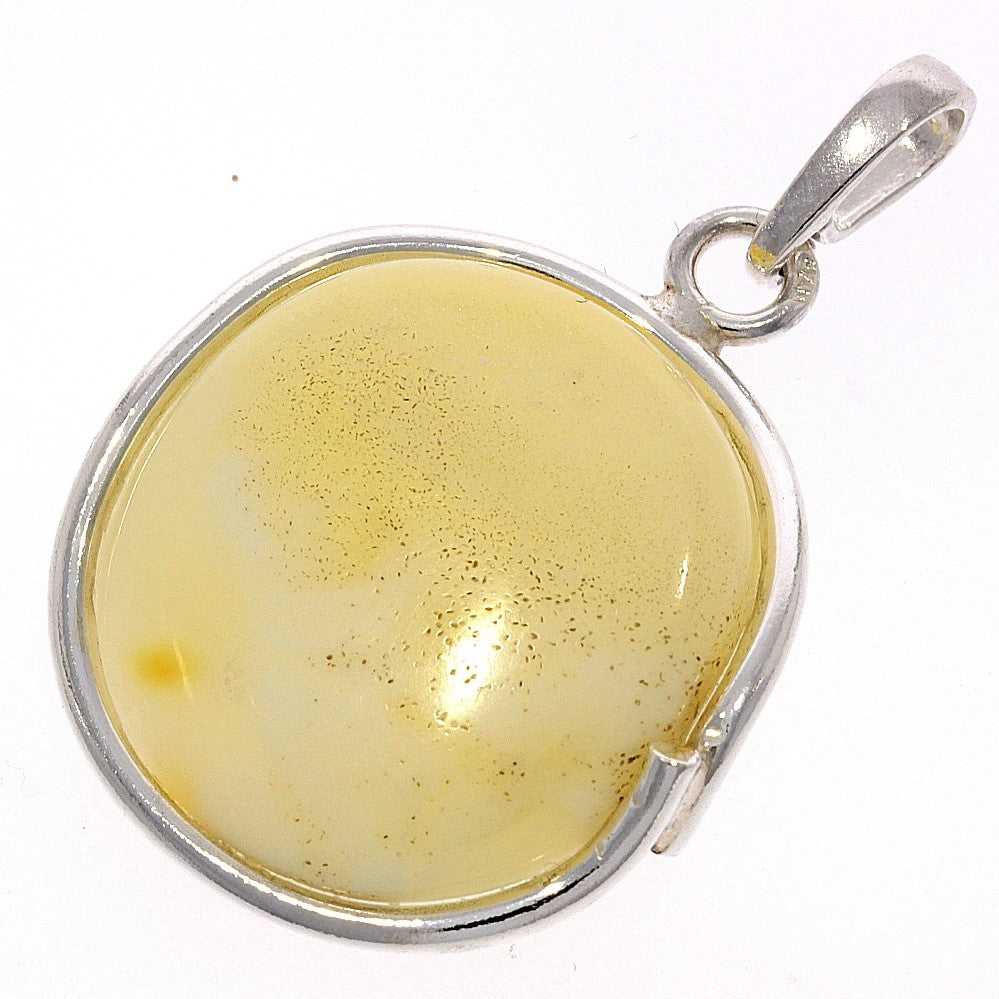 925 Sterling Silver & Genuine Lemon Baltic Amber Exlusive Unique Pendant - PD2051