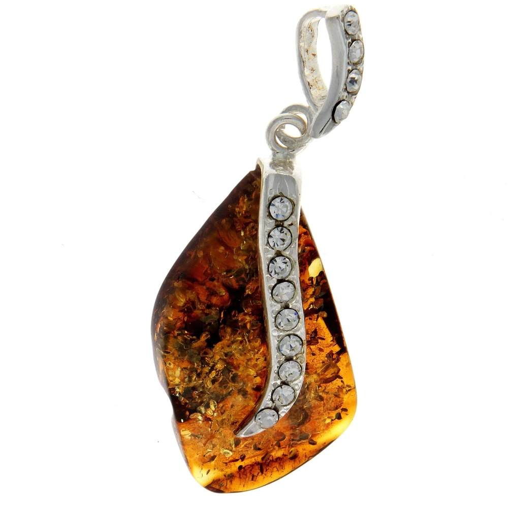 925 Sterling Silver & Genuine Green Baltic Amber Exlusive Unique Pendant - PD2072