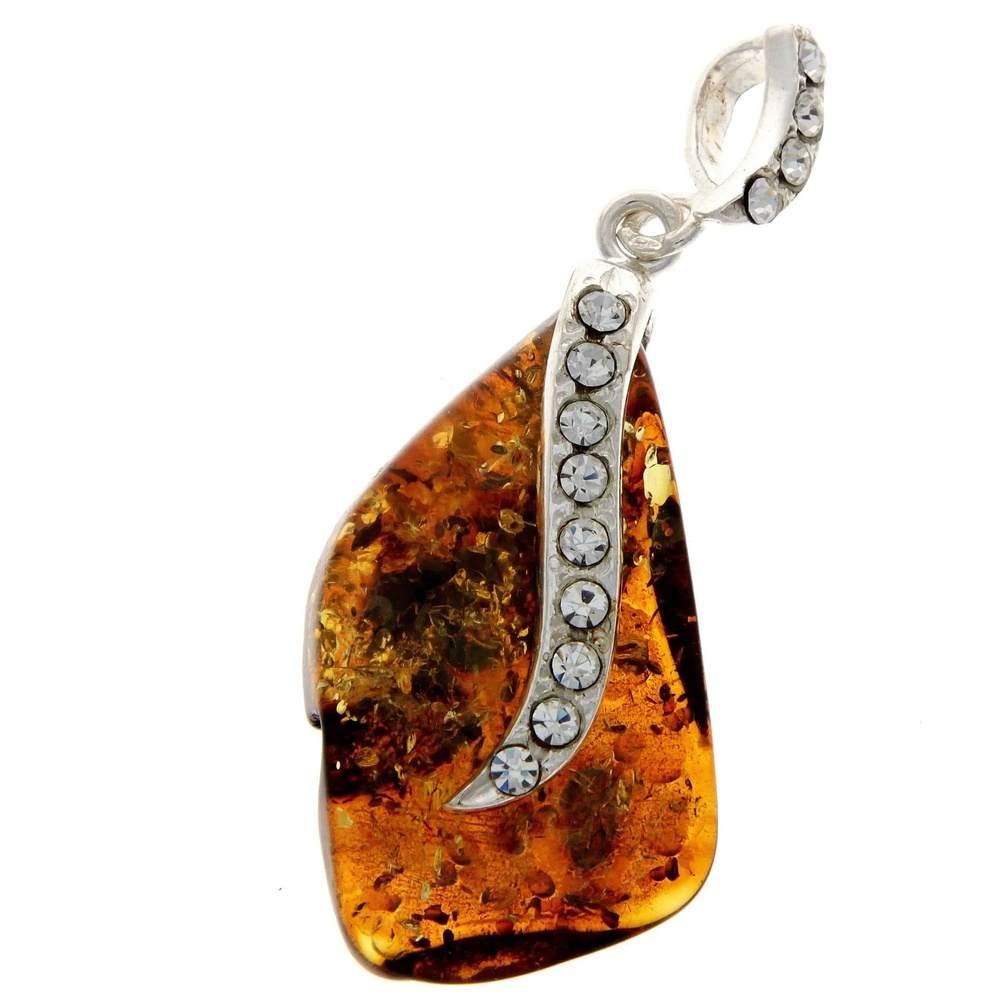 925 Sterling Silver & Genuine Green Baltic Amber Exlusive Unique Pendant - PD2072