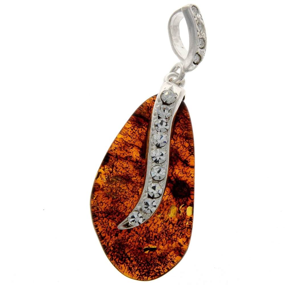 925 Sterling Silver & Genuine Lemon Baltic Amber Exlusive Unique Pendant - PD2073