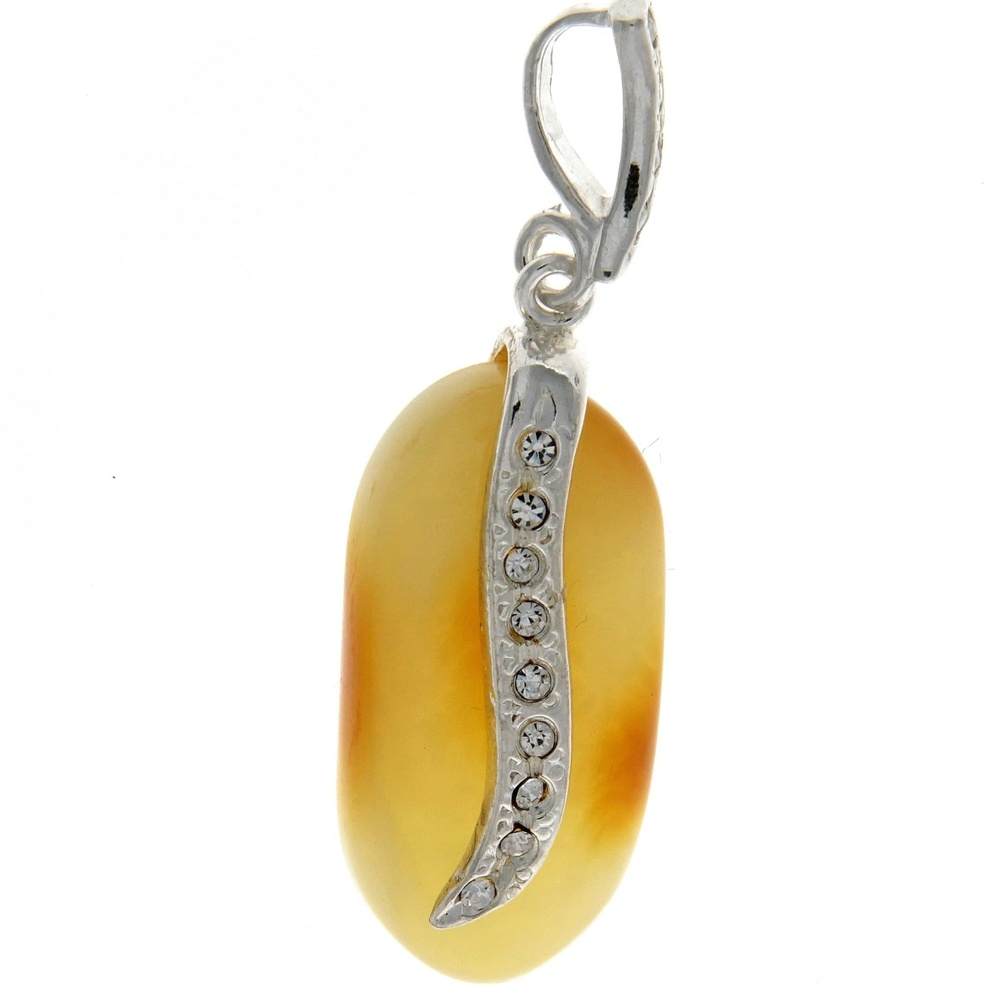 925 Sterling Silver & Genuine Lemon Baltic Amber Exlusive Unique Pendant - PD2075