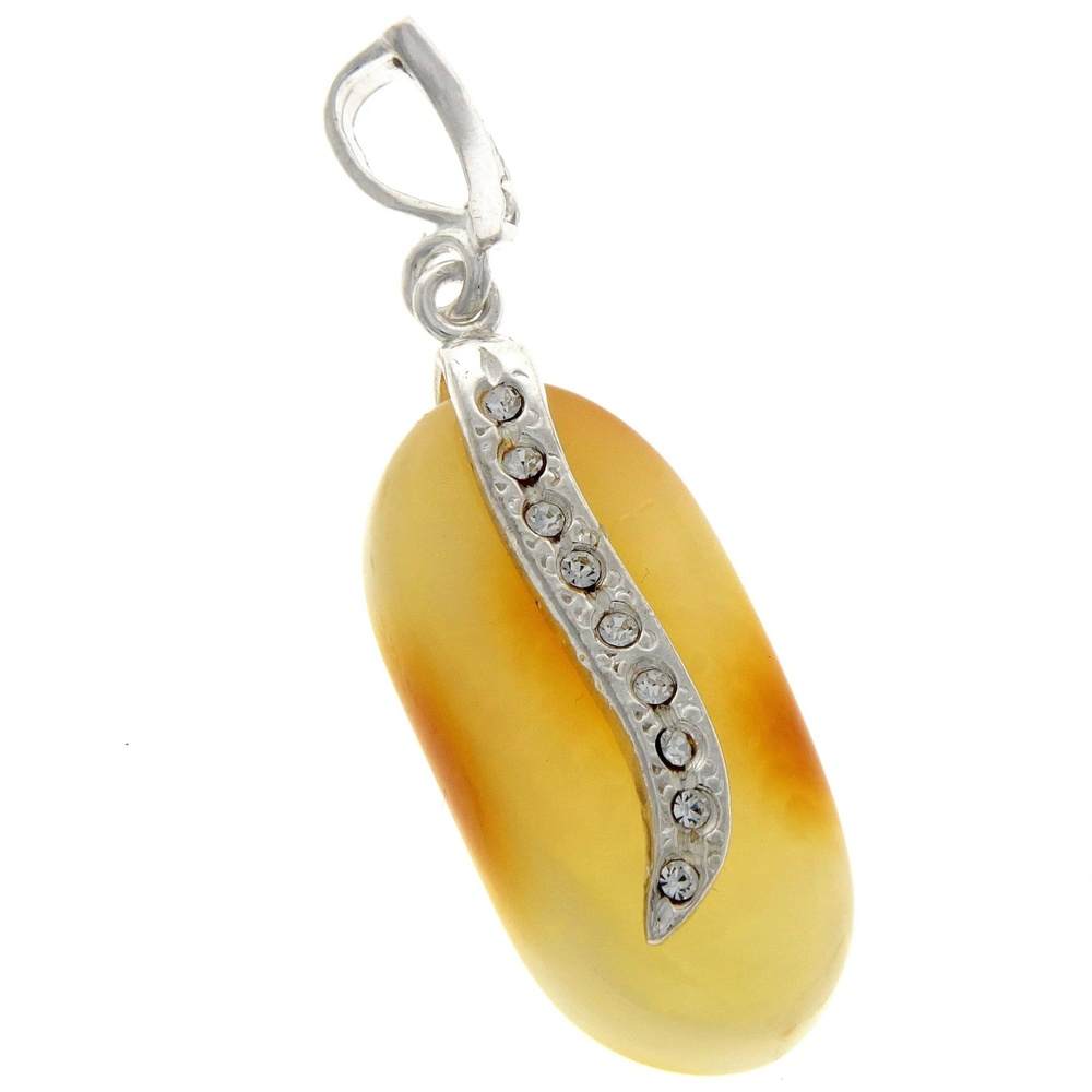 925 Sterling Silver & Genuine Lemon Baltic Amber Exlusive Unique Pendant - PD2075