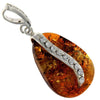 925 Sterling Silver & Genuine Cognac Baltic Amber Exclusive Unique Pendant with Cubic Zirconia stones - PD2077