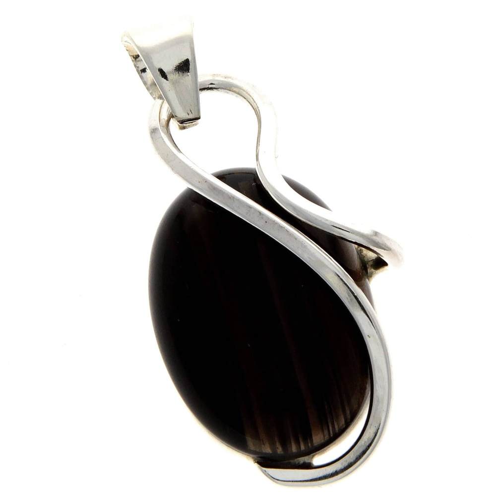 925 Sterling Silver & Genuine Cherry Baltic Amber Exlusive Unique Pendant - PD2090