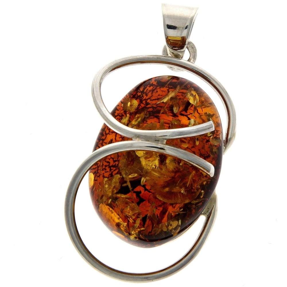 925 Sterling Silver & Genuine Green Baltic Amber Exlusive Unique Pendant - PD2092