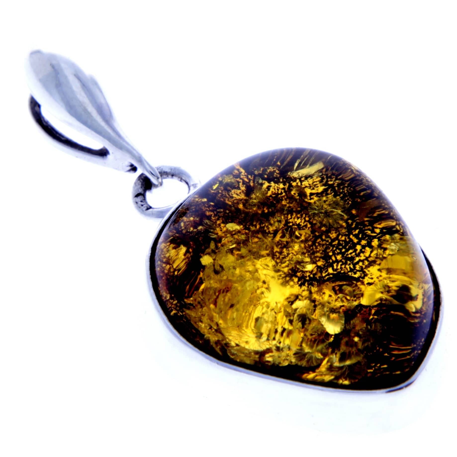 925 Sterling Silver & Genuine Cognac Baltic Amber Exlusive Unique Pendant - PD2116
