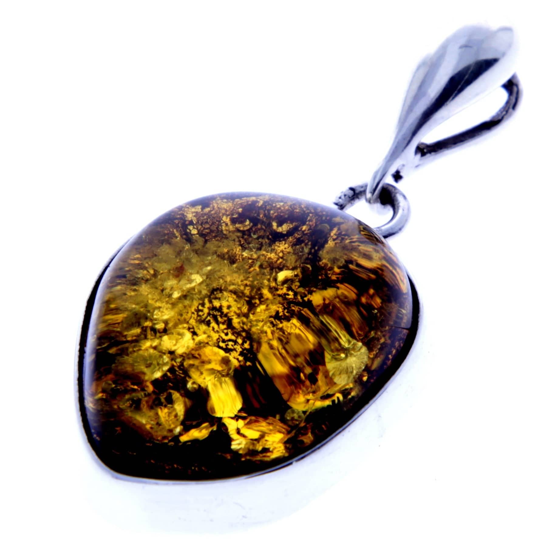 925 Sterling Silver & Genuine Cognac Baltic Amber Exlusive Unique Pendant - PD2116